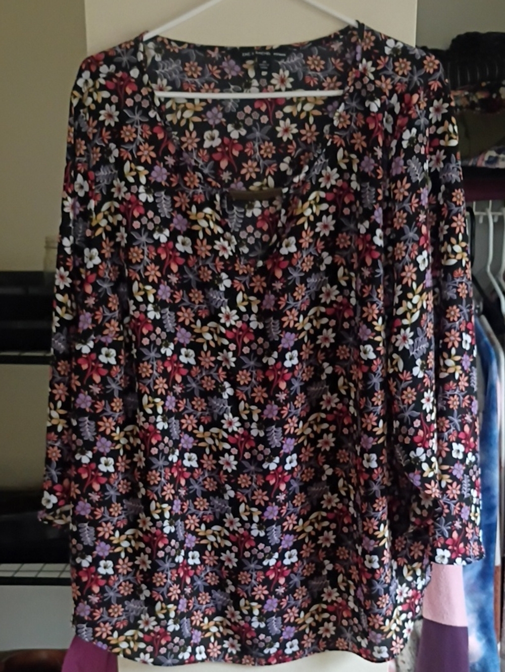 Zac & Rachel Black Floral Scoop Neck Long Sleeve Tunic